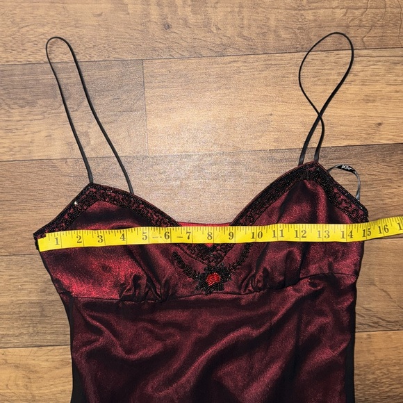 Betsey Johnson NO SIZE Vintage Evening Dress Floral Beading Silk Red Black Vixen - Picture 6 of 16